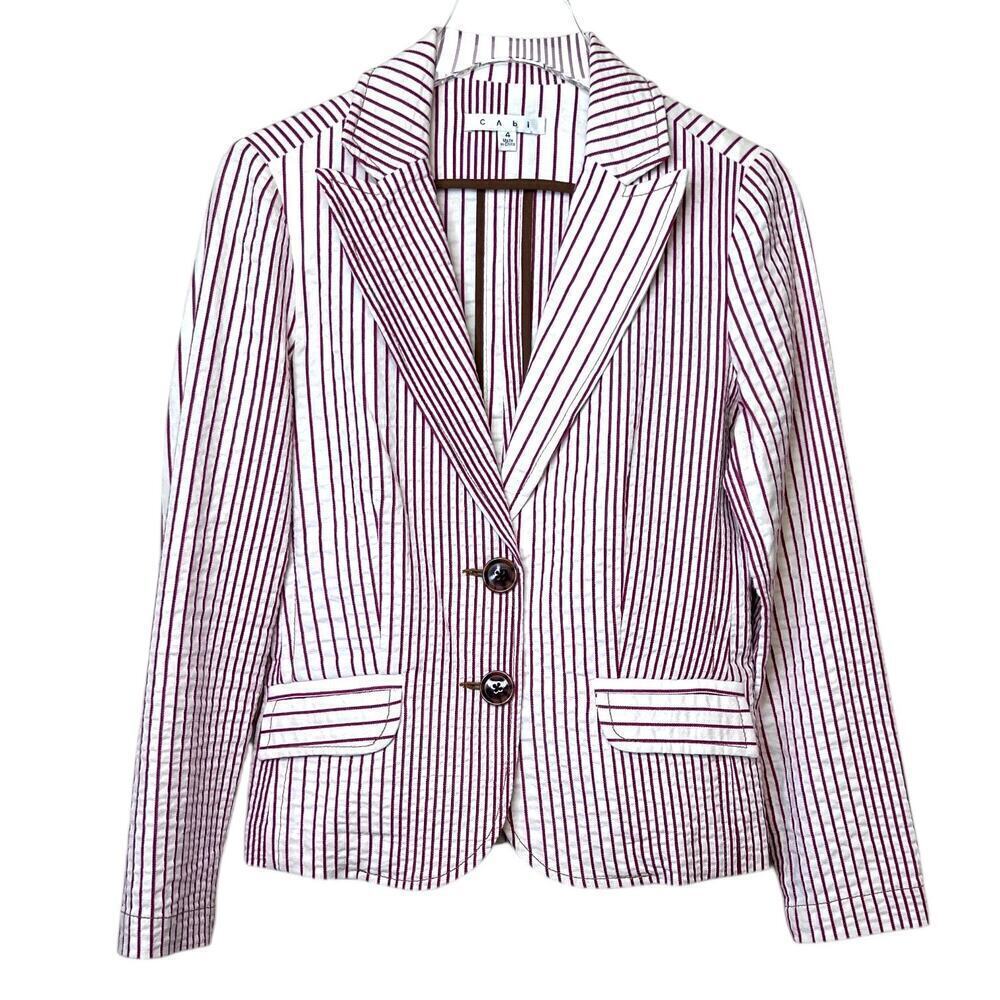CAbi the Captain’s Jacket Striped Seersucker Blazer in Red & White Women’s Sz. 4